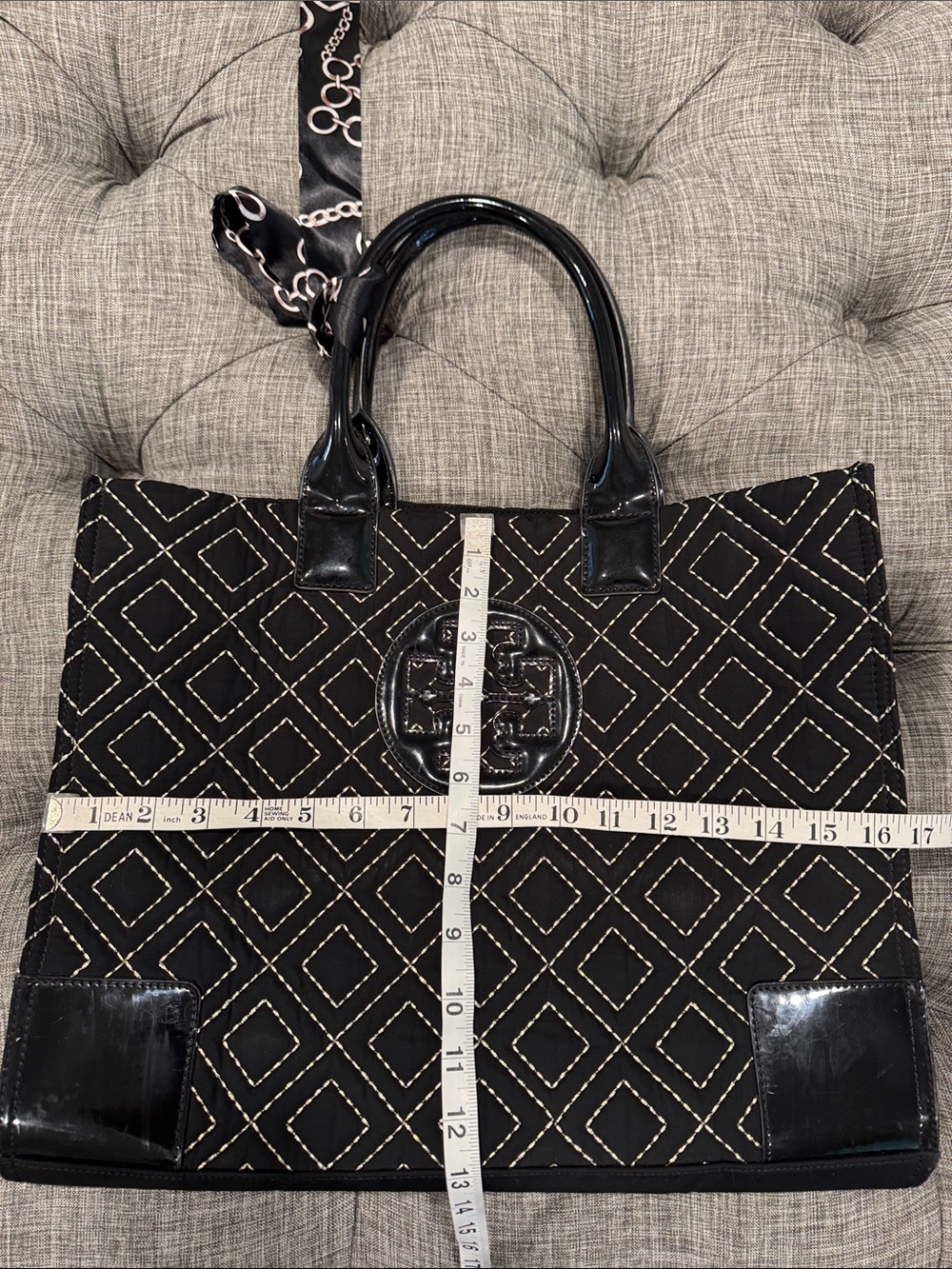 Tory Burch Bag Ella Quilted Black Large Nylon Tote Rare - Picture 17 of 17